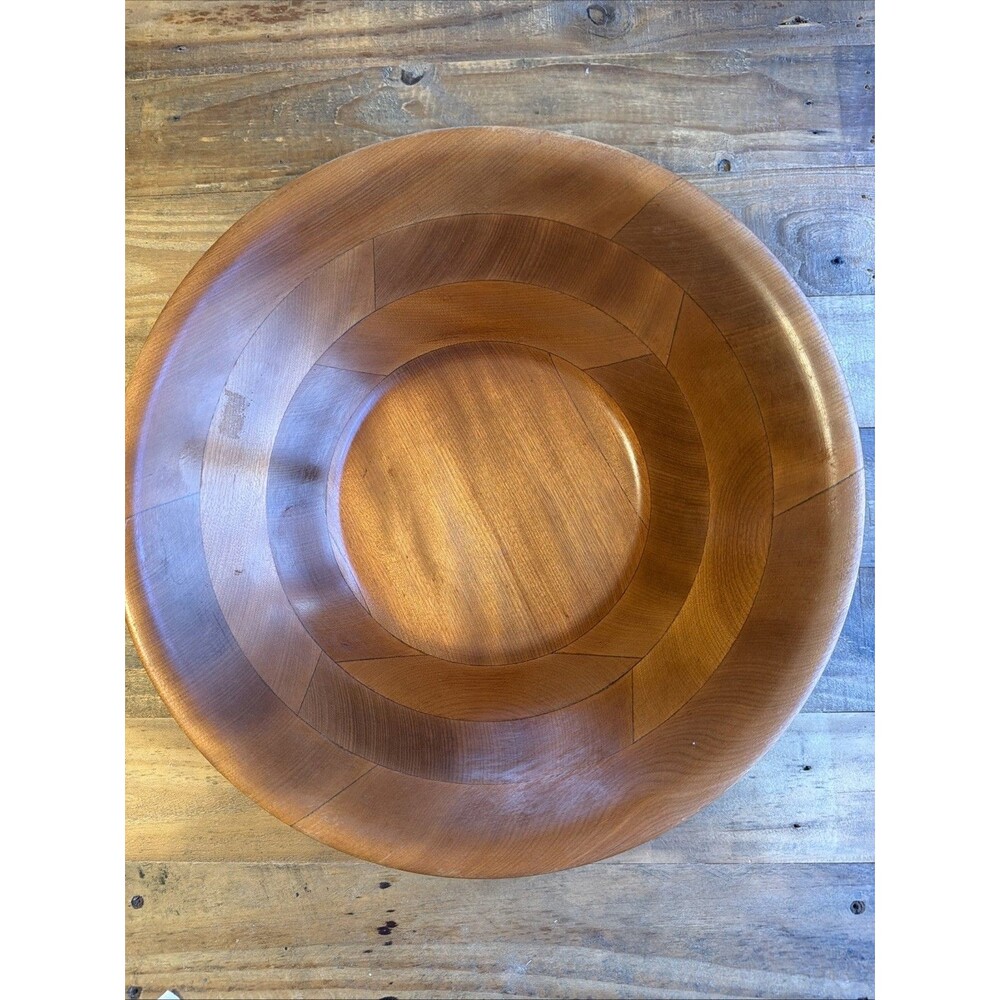 Mixed Wood Salad Bowl Set Large Serving + 4 Small Bowls EUC